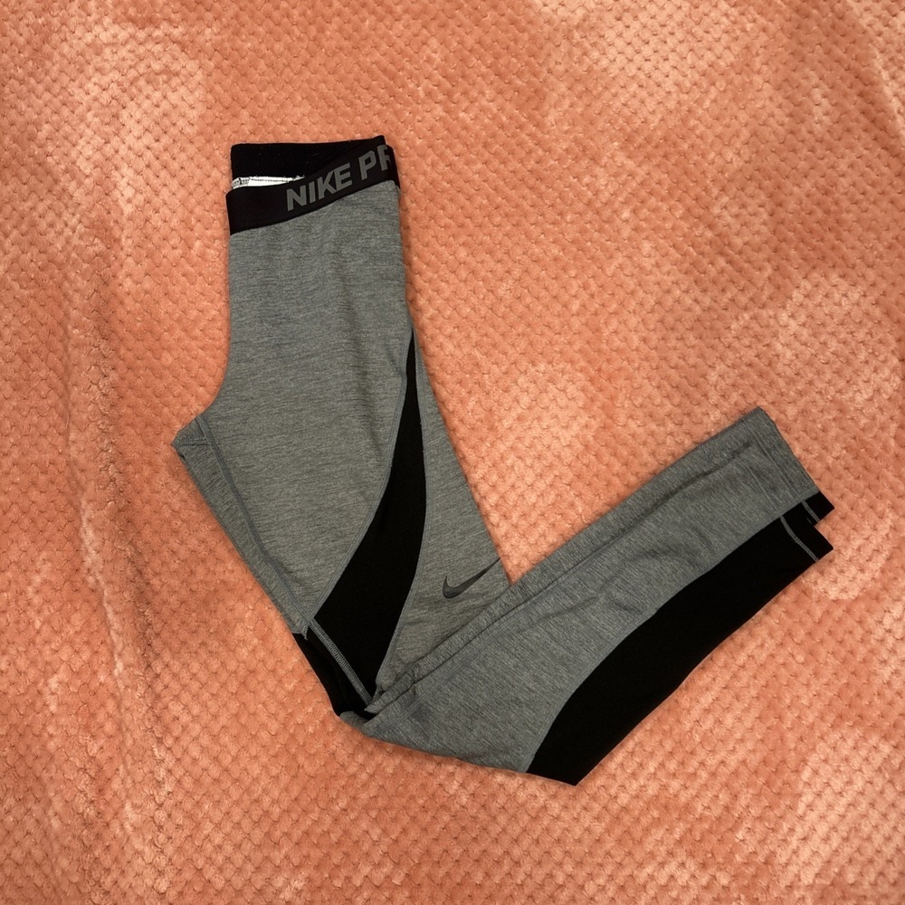 Nike Pro Hyperwarm Run Training Leggings Gray Black‎ Women's Small 917090-063